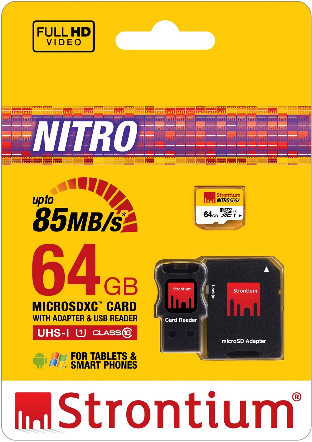 Strontium microSDXC 64GB Class 10 + adapter SD + czytnik USB (SRN64GTFU1C)