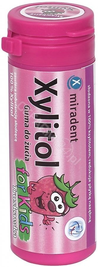 MIRADENT Xylitol Chewing Gum for Kids Strawberry - Truskawkowe gumy do żucia przeciw próchnicy dla dzieci 30 szt 9900002250