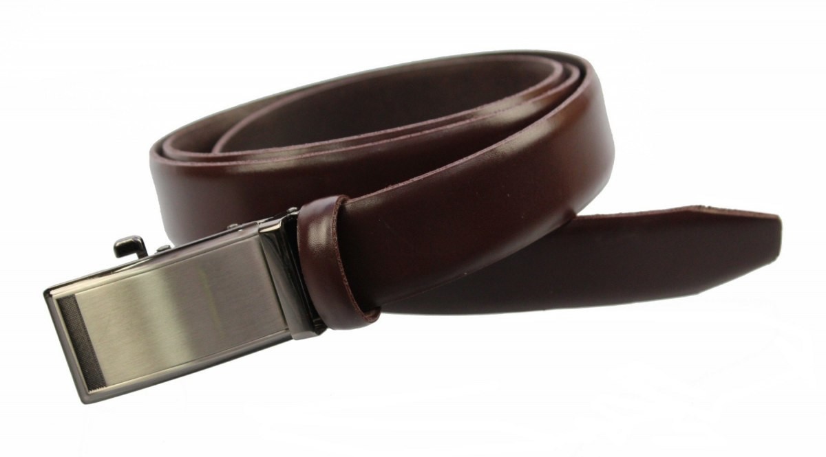 MASSIMO (PL) Pasek Męski Skórzany MASSIMO (PL) Skóra Licowa EXTRA 30 mm BURGUND Gładki Klamra Samozaciskowa SREBRNA 19