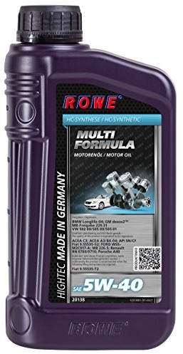 ROWE Rowe Hightec Multi Formula SAE 5W-40 olej silnikowy do samochodów osobowych, całkowicie syntetyczny (synteza HC) | Made in Germany, 1 l 20138-0010-03