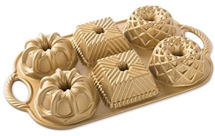 Nordic Ware forma do pieczenia forma do ciasta minikuech obrazy na płótnie Geo bundtlette Pan odlew aluminiowy złota NW-91277