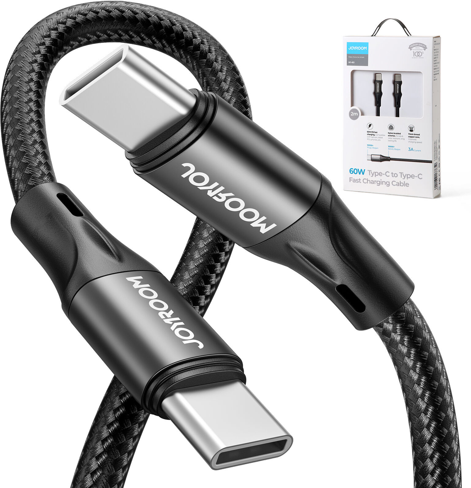 Joyroom kabel do szybkiego ładowania / transmisji danych USB Typ C - USB Typ C PD 60W 2m czarny (S-2030N1-60) S-2030N1-60