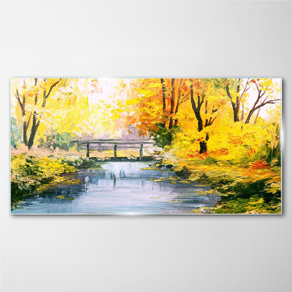 PL Coloray Obraz na Szkle las rzeka most przyroda 140x70cm