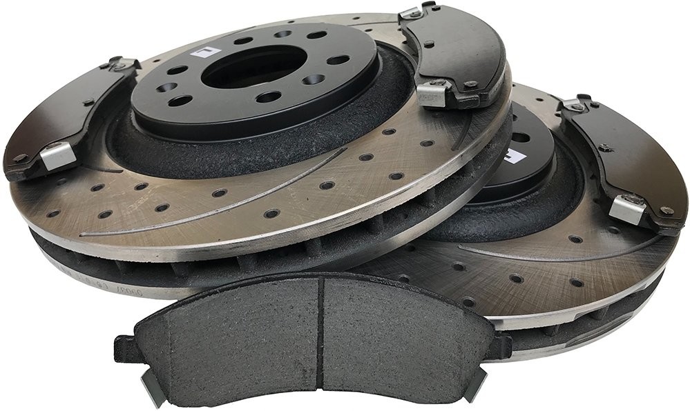Przednie klocki + WIERCONE tarcze hamulcowe 323mm Cadillac SRX 2004-2009 55102-MIKODA+DND1019