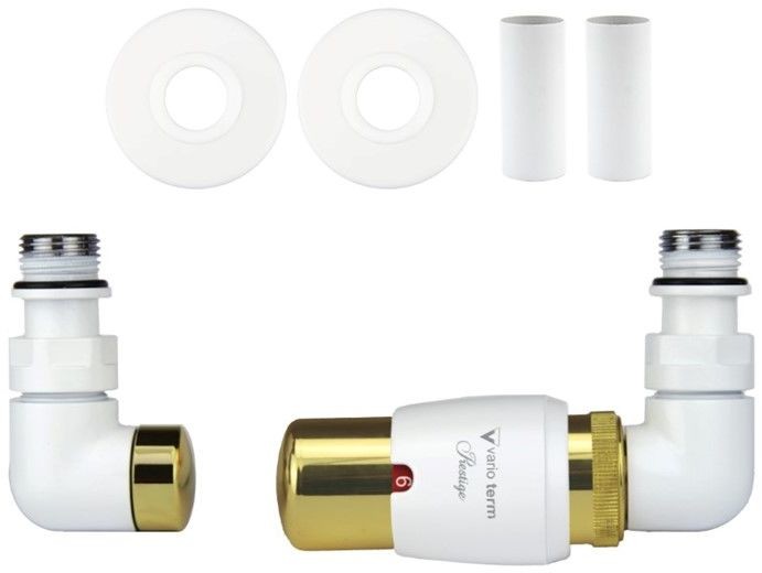 Vario Term Zawór termostatyczny trójosiowy Vision GLAMOUR All in One bez złączek - prawy biały mat ze złotem AVIGS0225CFK/P(X)