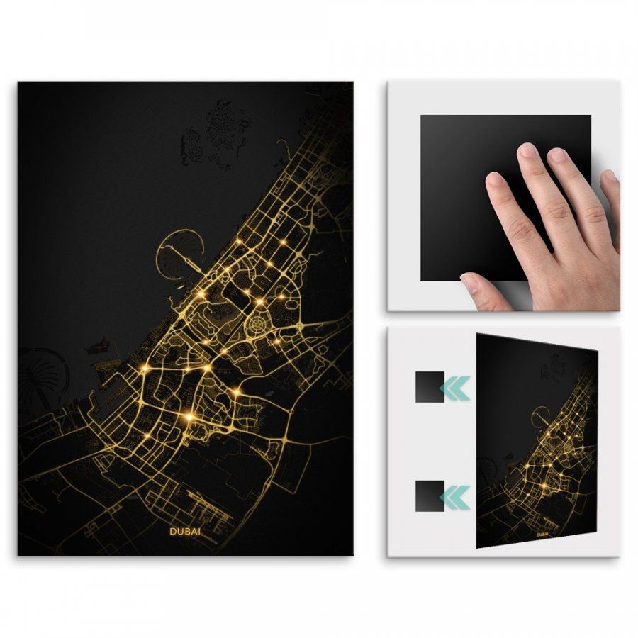 Pix4home Plakat metalowy Mapa City Lights Dubaj M POS-M-03748