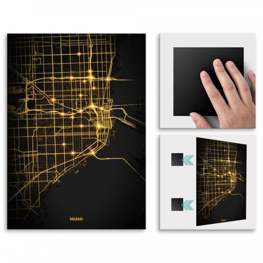 Pix4home Plakat metalowy Mapa City Lights Miami L POS-L-03781