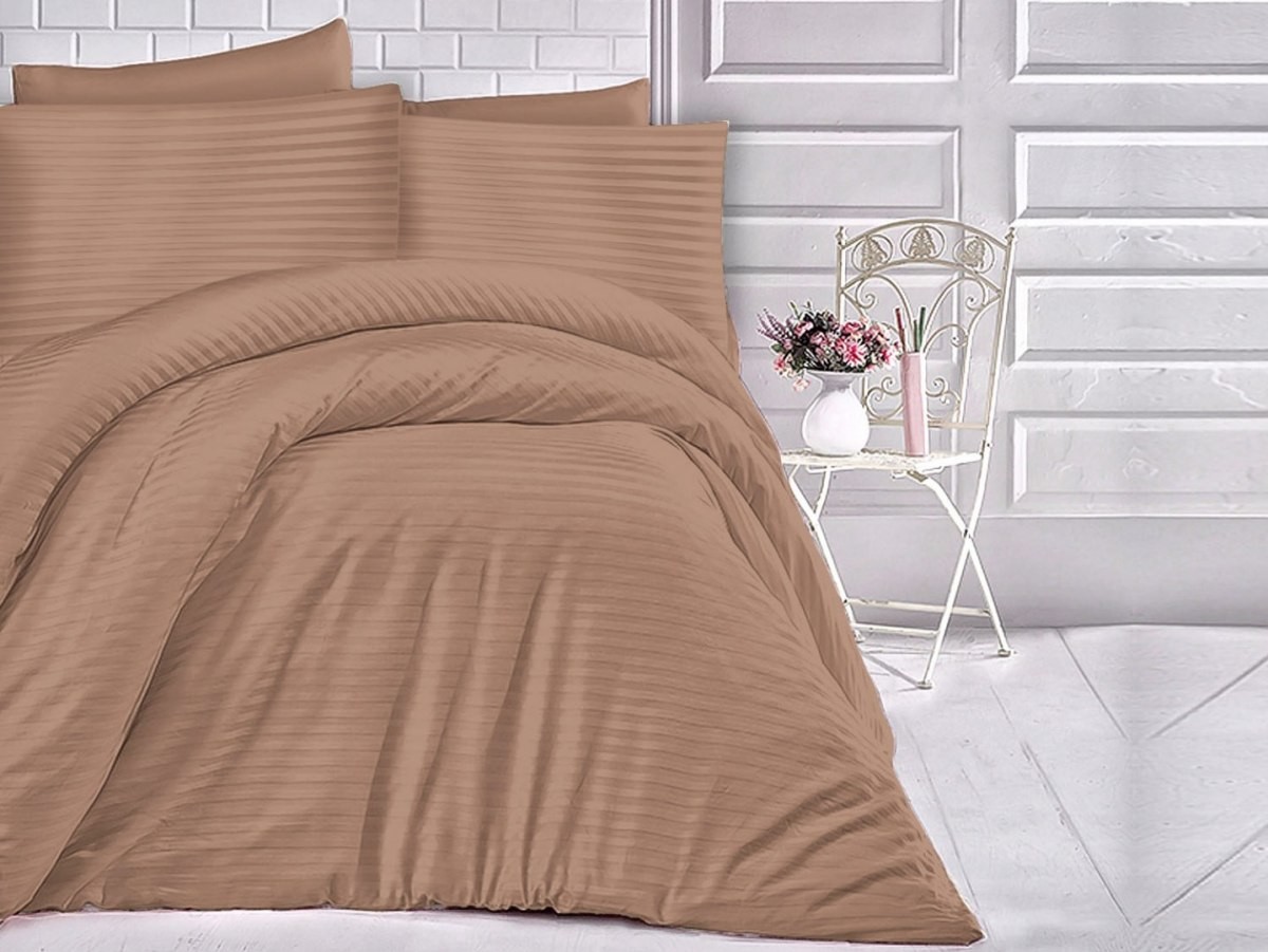 Darymex Pościel satyna bawełniana CIZGILI CINNAMON/140x200+1posz. 70x80 EXCLUSIVE POSAT/140X200+1P/CIZCINN