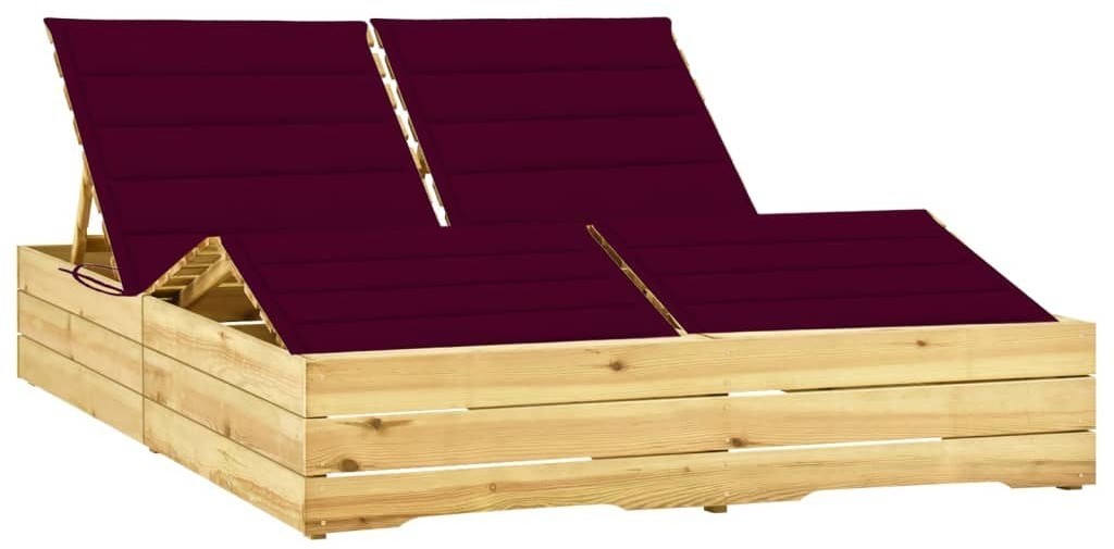 vidaXL Podwójny leżak z poduszkami w kolorze wina, impregnowana sosna! 3065993