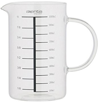 axentia 127298 kubek z miarką ze szkła  kubek z miarką szklany 1 L odporne na działanie wysokiej temperatury, tworzywo sztuczne, przezroczysty, 16 x 10 x 16.5 cm, 6 jednostek 127298