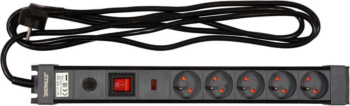 HBF Sthor LISTWA ZASILAJĄCA Z OCHRONĄ PRZECIWPRZEPIĘCIOWĄ I PRZECIĄŻENIOWĄ 5 GNIAZD Z UZIEMIENIEM WYŁĄCZNIK 3M 1,5MM2