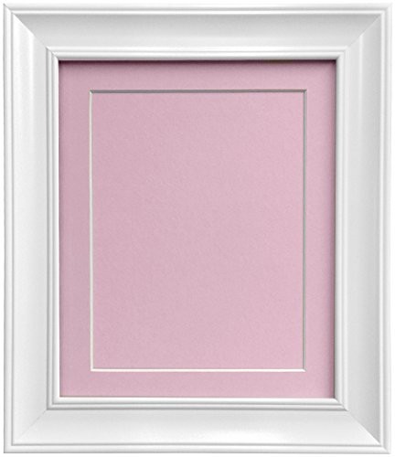 NA FRAMES BY POST FRAMES BY POST Scandi Biała ramka zdjęcia w stylu vintage z różowym mocowaniem i tylną deską 16 x 12 do zdjęcia rozmiar 30 x 25 cm AP4620VWWPinkMountAndBB16121210P