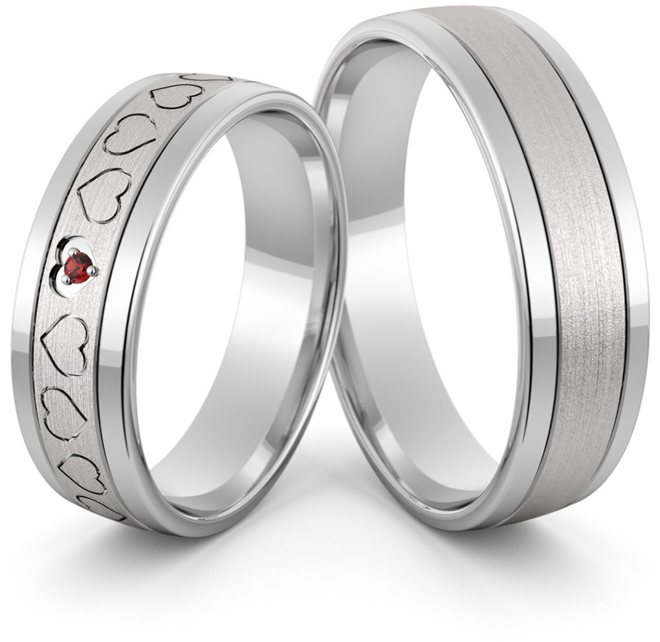Eminence Obrączki srebrne z sercami i rubinem - wzór Ag-422 Ag-422-2