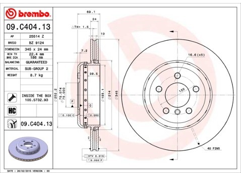 BREMBO Tarcza hamulcowa (1 sztuka) 09.C404.13