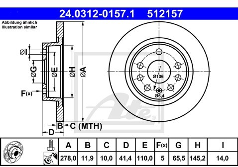 ATE TARCZA HAM POWER DISC 24.0312-0157.1 SAAB 9-3 2.0T 11-/ OPEL SIGNUM 2.8T V6 07-08/ FIAT CROMA 1.8 16V 05-  24.0312-0157.1