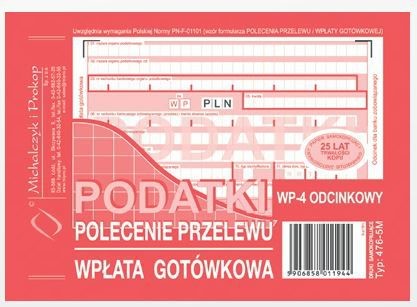 MICHALCZYK Prokop Polecenie przelewu 4 odcinkowe A6 80 kartek 476-5 445-5-MIĘKKIE