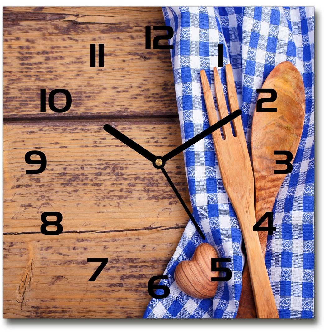 Zegar szklany kwadratowy Drewniane sztućce
