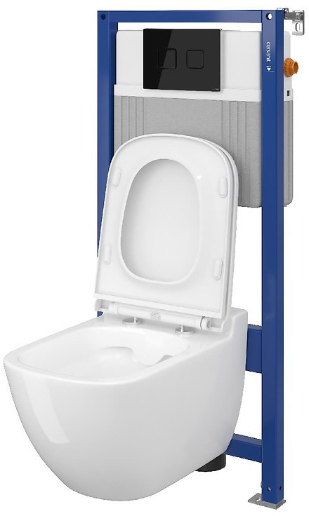Cersanit Set B28 Aqua Zestaw Toaleta WC podwieszana 54x36,5 cm CleanOn bez kołnierza z ukrytym mocowaniem z deską sedesową wolnoopadającą i stelażem pneumatycznym Aqua 52 biały S701-320 odbiór osob
