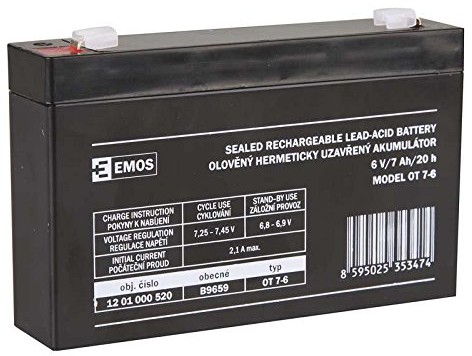 EMOS Emos bezobsługowy akumulator kwasowo-ołowiowy 6 V, 7 AH, 1 sztuki, b9659