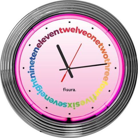 NoName zegar ścienny neon 38 cm stalowy różowy/srebrny 2 części twm_998168