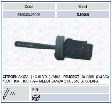 MAGNETI MARELLI Przełącznik kolumny kierowniczej MAGNETI MARELLI 510033423002