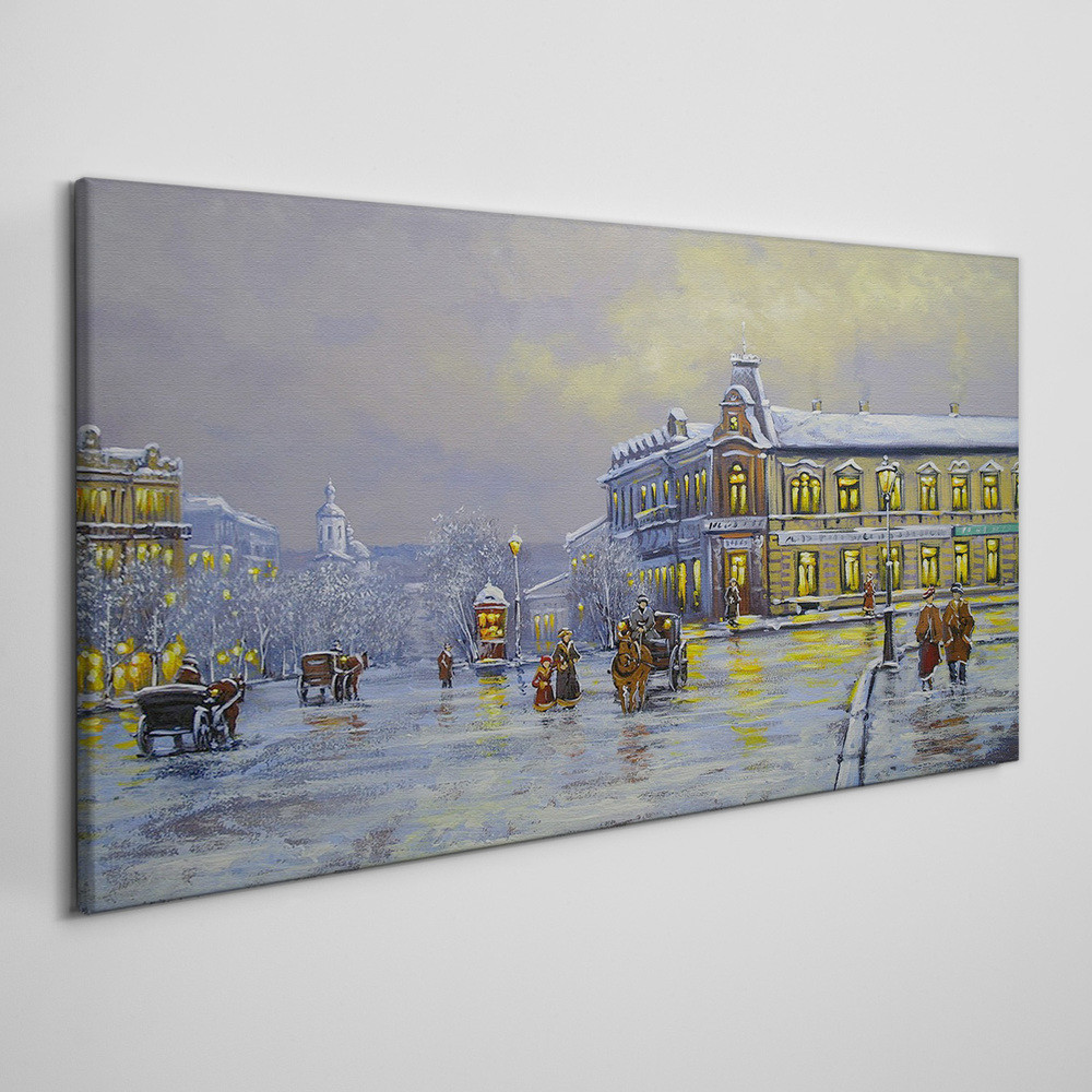PL Coloray Obraz Canvas wieś zima śnieg światła 100x50cm