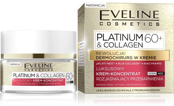 Eveline Platinum & Collagen 60+ 50 ml Krem-koncentrat rozjaśniający przebarwienia na dzień i noc