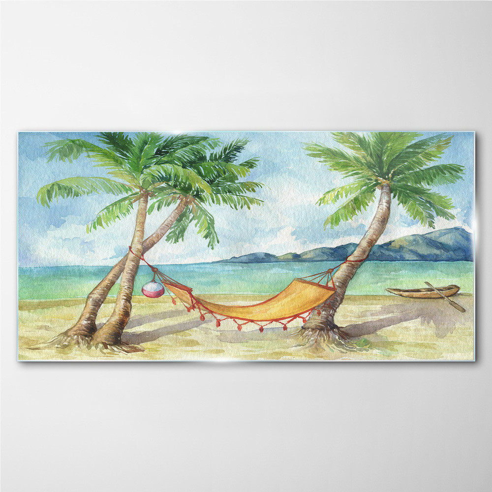 PL Coloray Obraz na Szkle plaża palmy morze hamak 120x60cm