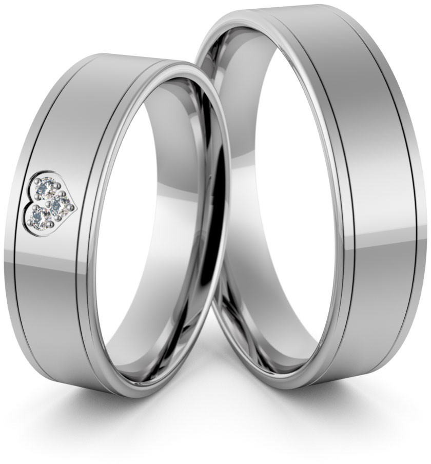 Eminence Obrączki ślubne palladowe 5 mm z sercem i brylantami - Pd-42 Pd-42