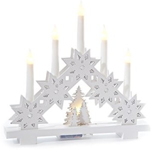 Heitmann DECO Heitmann Deco LED łuk świetlny z drewna, nastrojowe światełka, dekoracyjny świecznik schwibbogen, podświetlane dekoracje na Boże Narodzenie, kolor biały, do wnętrz. 91390