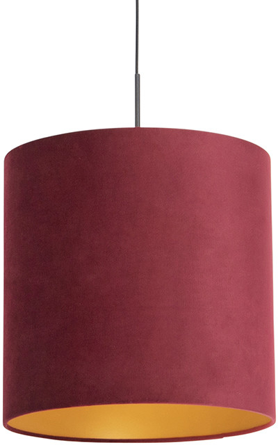 QAZQA Lampa wisząca klosz welurowy czerwono-złoty 40cm - Combi