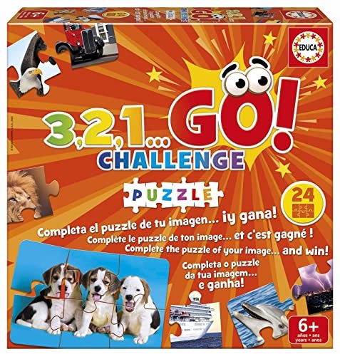 Educa 3,2,1 GB Wyzwanie Puzzle, Jeśli jesteś zwinny i szybki, to nie będzie kosztowało bycia pierwszym ukończeniem puzzli. Zawiera 24 puzzle po 6 sztuk, od 2 do 5 graczy, od 6 lat (19390) 19390