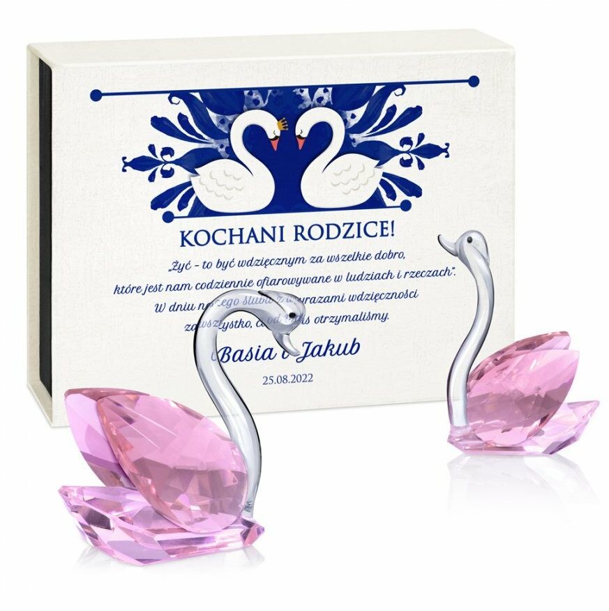 Murrano Łabędzie kryształowe w pudełku z nadrukiem dla rodziców jako podz KRSZ-LB-011