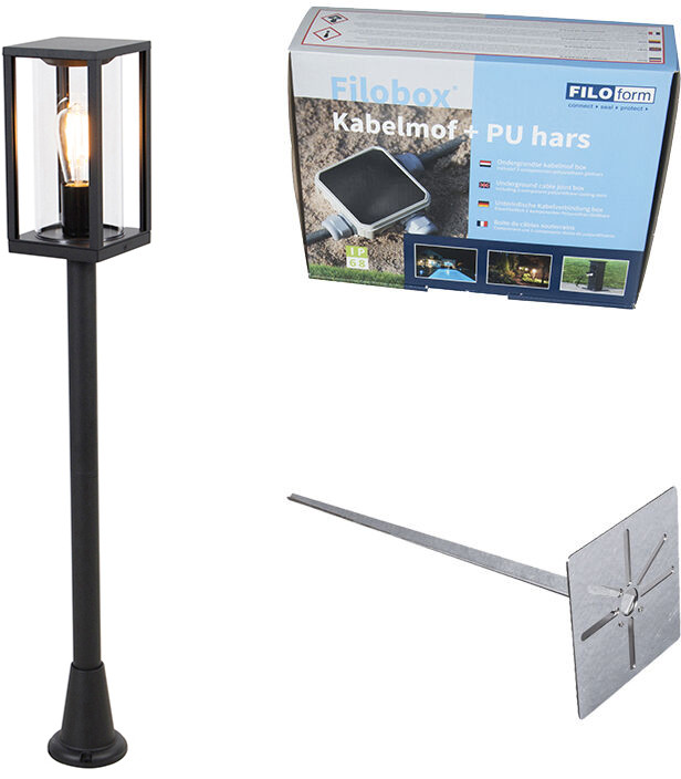QAZQA Stojąca lampa zewnętrzna czarna 100 cm ze szpicem do ziemi i tuleją kablową - Charlois
