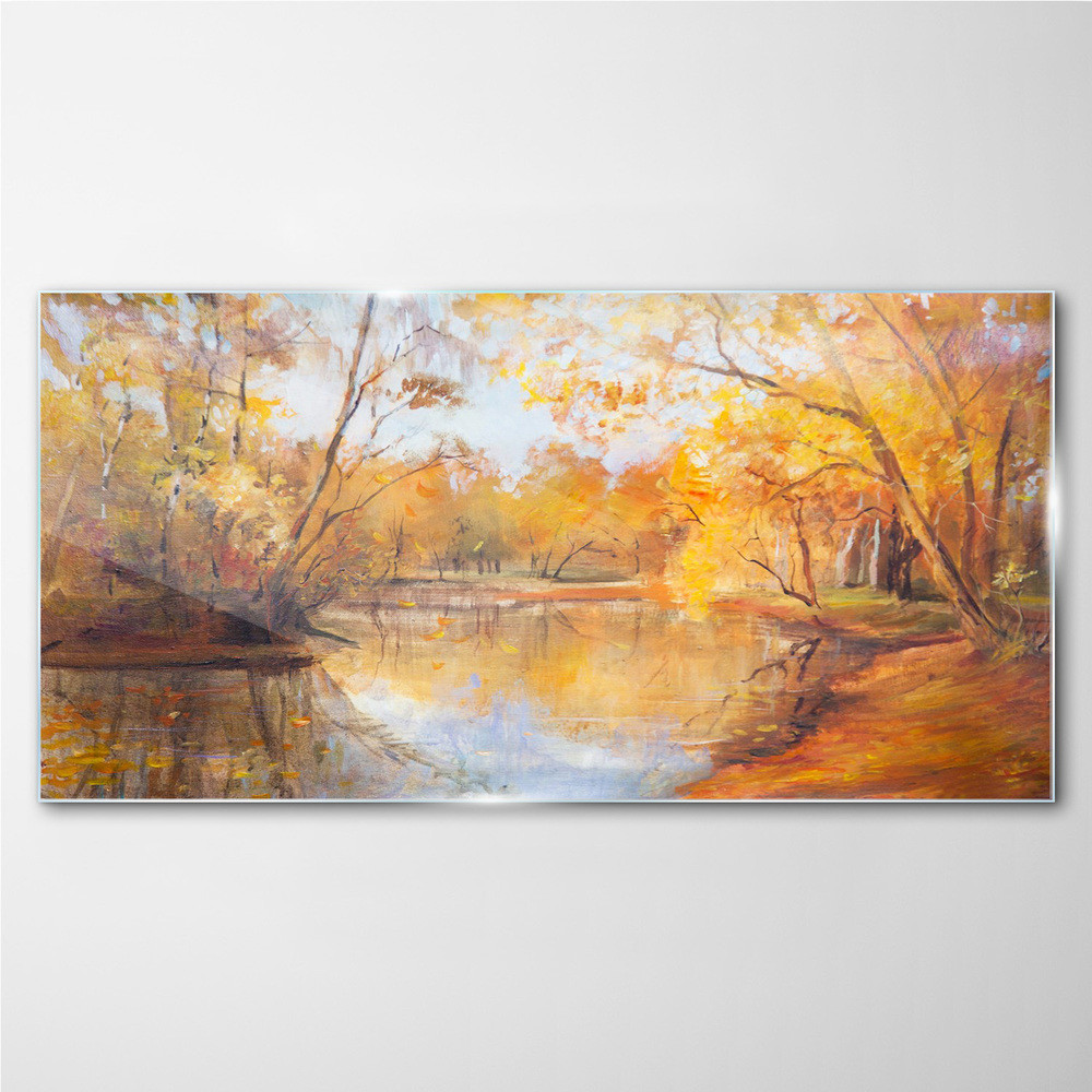 PL Coloray Obraz na Szkle las rzeka przyroda jesień 100x50cm