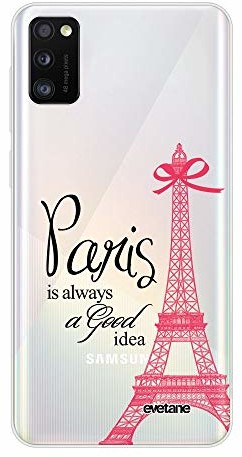 Samsung Evetane Evetane Etui ochronne do Galaxy A41 360, pełne etui ochronne, przód i tył, wytrzymałe, przezroczyste, Paris is Always a Good Idea, motyw Trend 192459 CD_192459