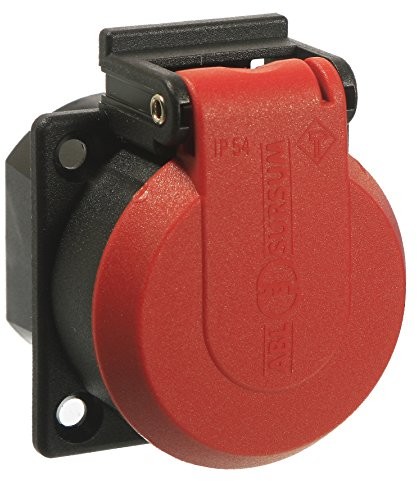 as - Schwabe 45080 gniazdo ze stykiem ochronnym i klapką, IP 54, 230 V, czerwone