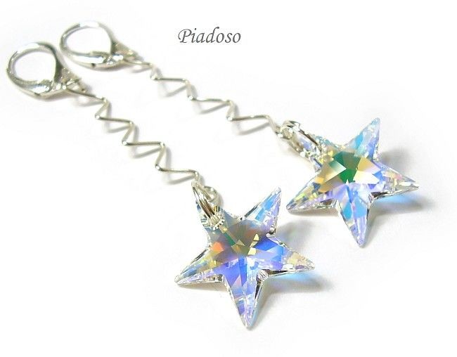 Swarovski gwiazdy długie kolczyki SREBRO AB