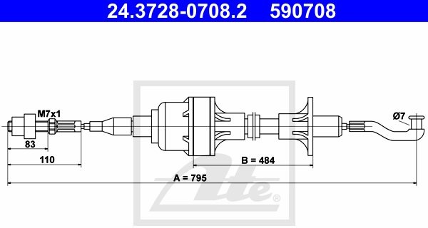 ATE LINKA SPRZĘGŁA 24.3728-0708.2 OPEL ASCONA C 1.6I 87-88 24.3728-0708.2