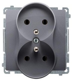 Kontakt Simon Kontakt_Simon Gniazdo wtyczkowe podwójne z uziemieniem (moduł). 16A. 250V. zaciski śrubowe srebrny mat BMGZ2M.01/43