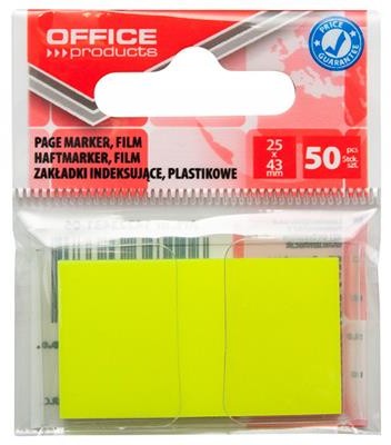 Office products Zakładki indeksujące PP, 25x43mm, 1x50 kart., zawieszka, żółte 14223431-06