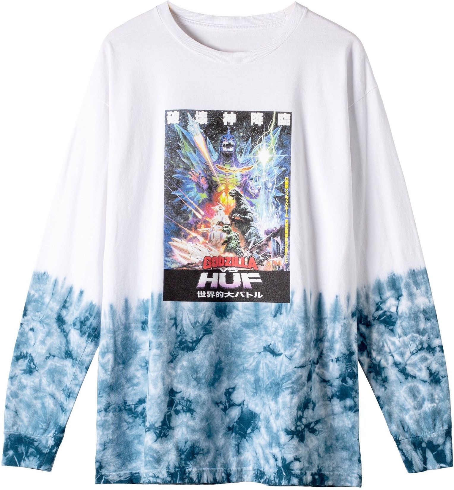 HUF t-shirt HUF GODZILLA) SPACE GODZILLA TIE DYE LS TEE White