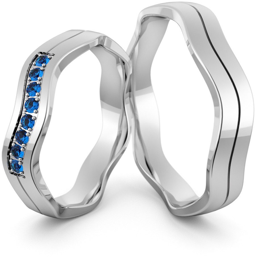 Eminence Obrączki srebrne falowane z szafirami - wzór Ag-468 Ag-468-4