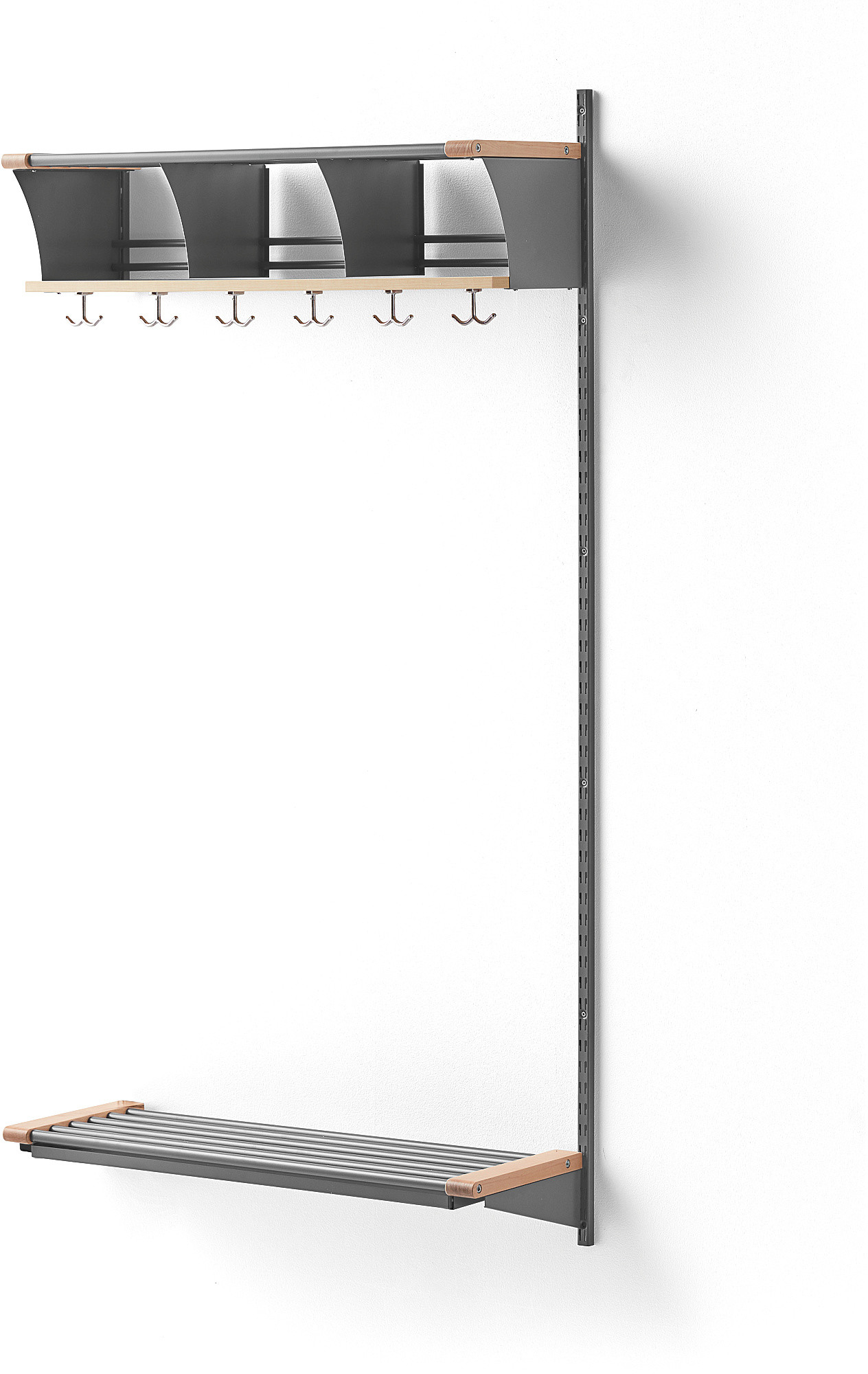 AJ Produkty Wieszak ubraniowy JEPPE, 3 przegrody, moduł dodatkowy, 1790x900x310 mm, aluminium/brzoza