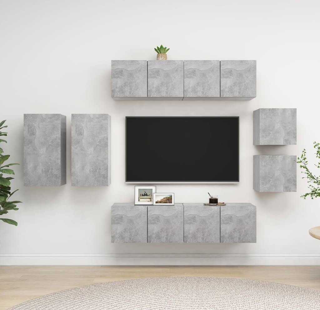 vidaXL 8-cz zestaw szafek TV szarość betonu płyta wiórowa 3079124