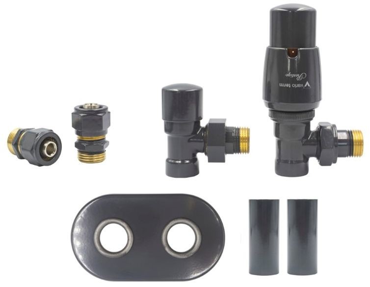 Varioterm Zawór termostatyczny ROYAL kątowy All in One - grafit błyszczący alu-pex - PEX 16 mm owalna zespolona 1szt AROGS0207CFK(Pex)PO