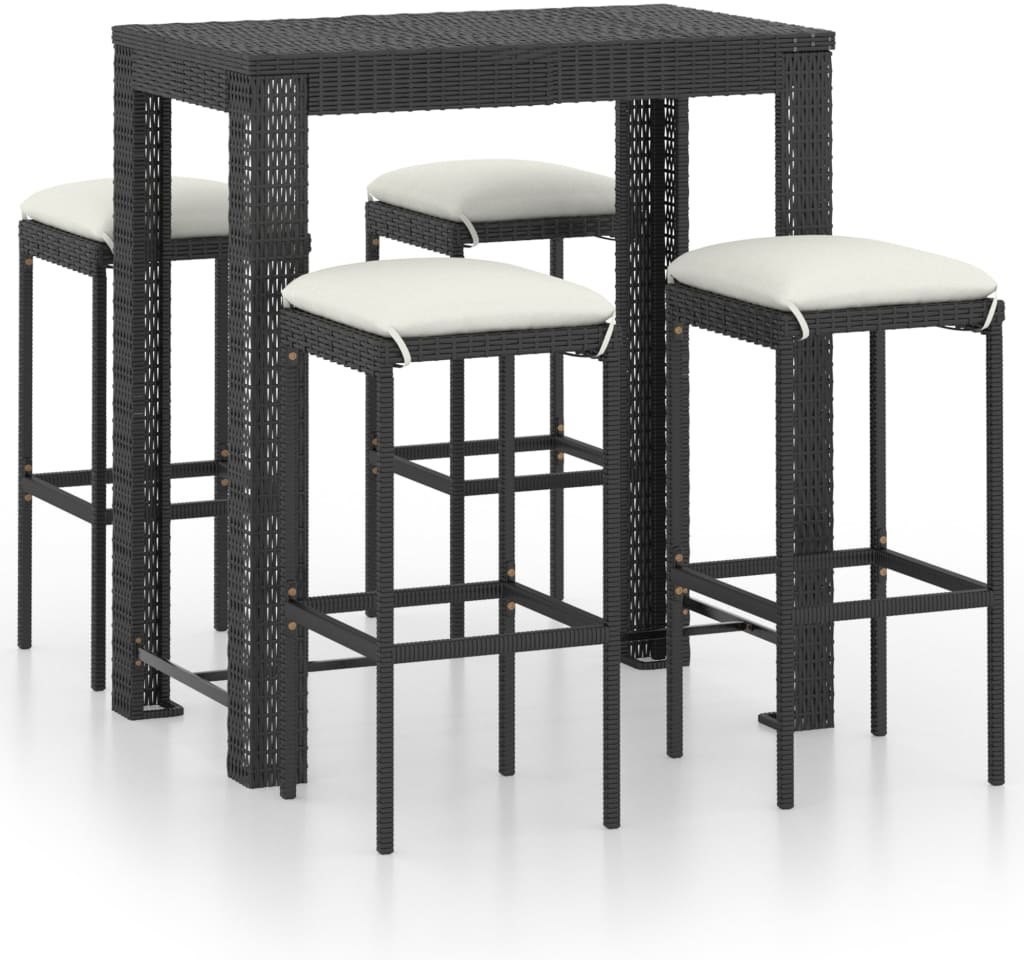 vidaXL 5-cz. zestaw mebli barowych z poduszkami, rattan PE, czarny 3064796