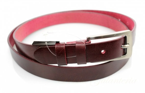 Pas-Max Pasek Damski Skórzany (PL) Skóra Licowa EXTRA Gładki 25 mm CZEREŚNIOWY