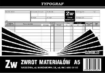 Typograf Druki samokopiujące zw-zwrot materiału A-5 s 01065 TYPX0093
