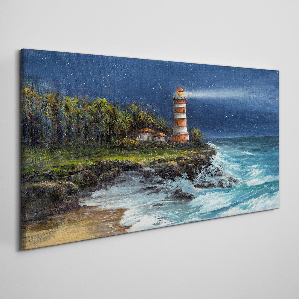 PL Coloray Obraz Canvas wybrzeże fale latarnia morska 100x50cm